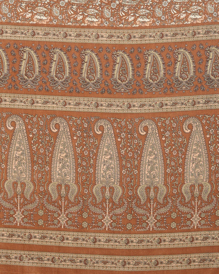 Indiehaat | Kashmiri Silk Printed Saree Brown & Bronze