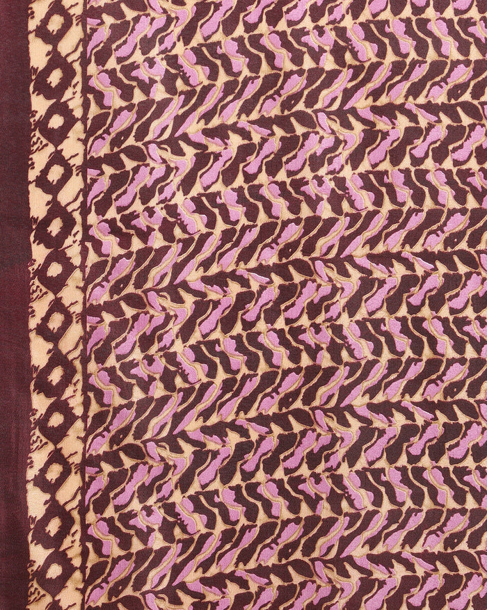 Indiehaat | Kashmiri Silk Printed Saree Dark Brown & Tan
