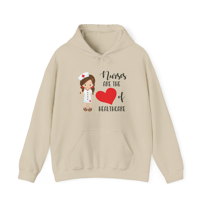 Brunette Nurse Hoodie Sweatshirt Heart of Healthcare, Nurse Hooded Sweatshirt