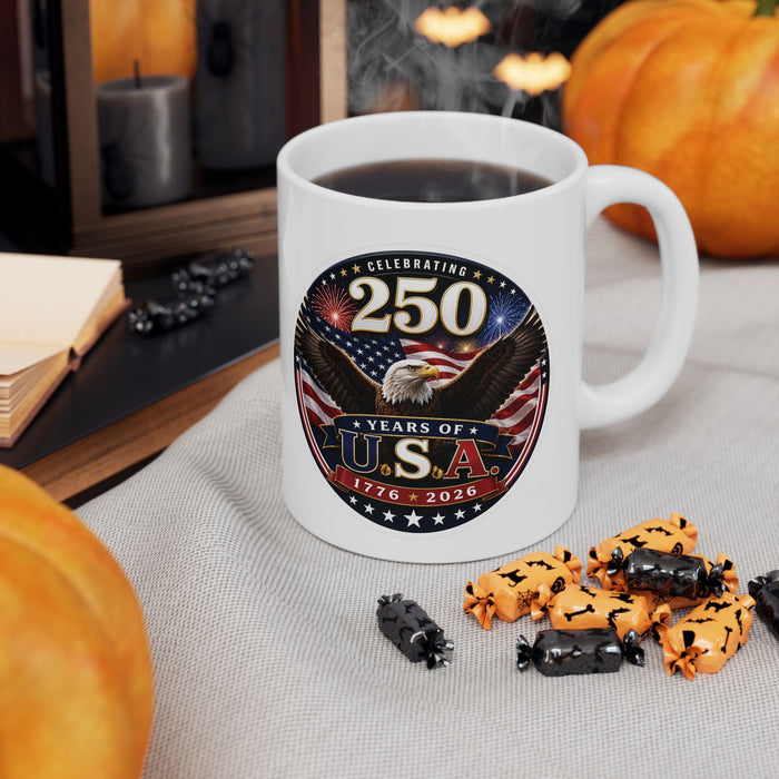 Celebrating 250 Years USA Mug  American Flag Eagle 1776‑2026 Patriotic Gift