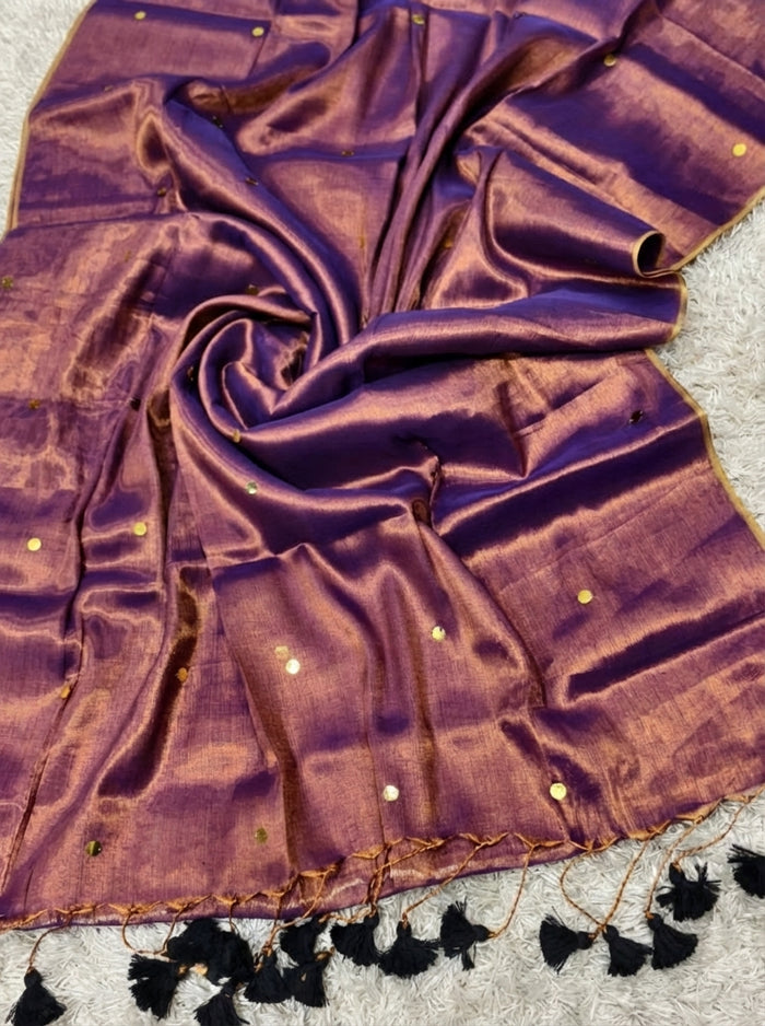 Indiehaat | Pure Mul Cotton Sequin Saree Brown