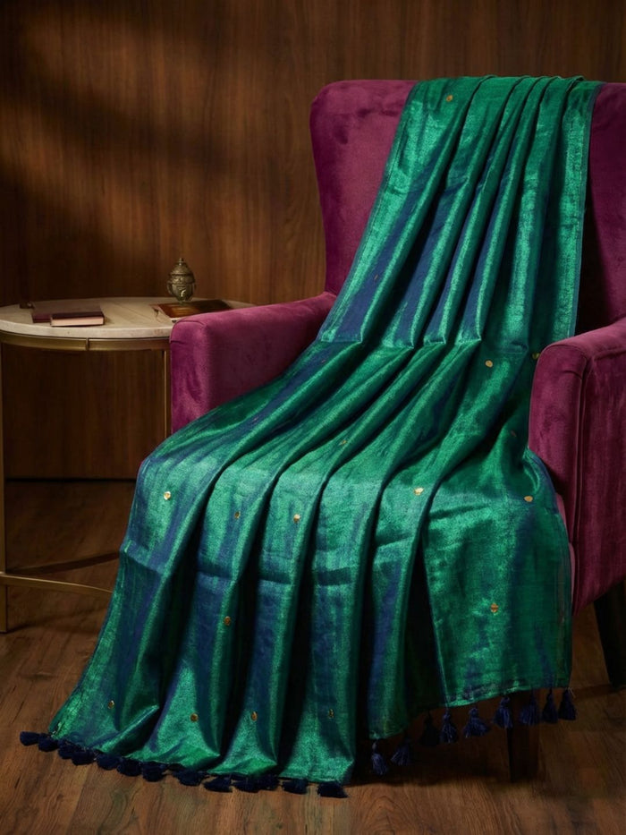 Indiehaat | Pure Mul Cotton Sequin Saree Green