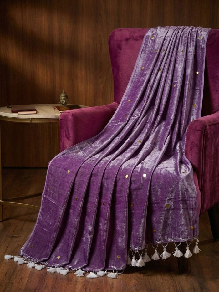 Indiehaat | Pure Mul Cotton Sequin Saree Purple