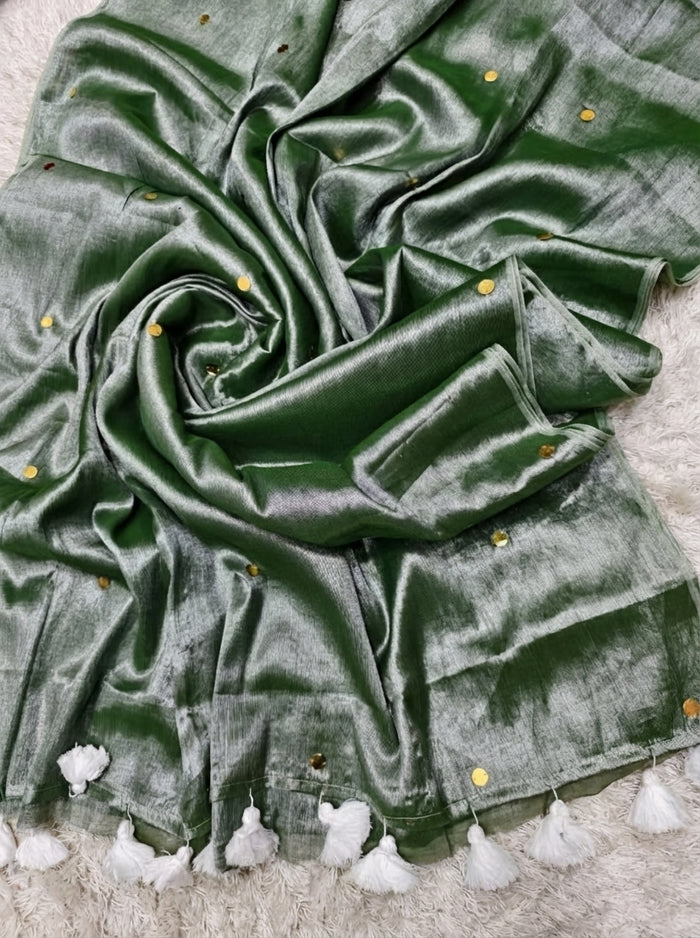 Indiehaat | Pure Mul Cotton Sequin Saree Green