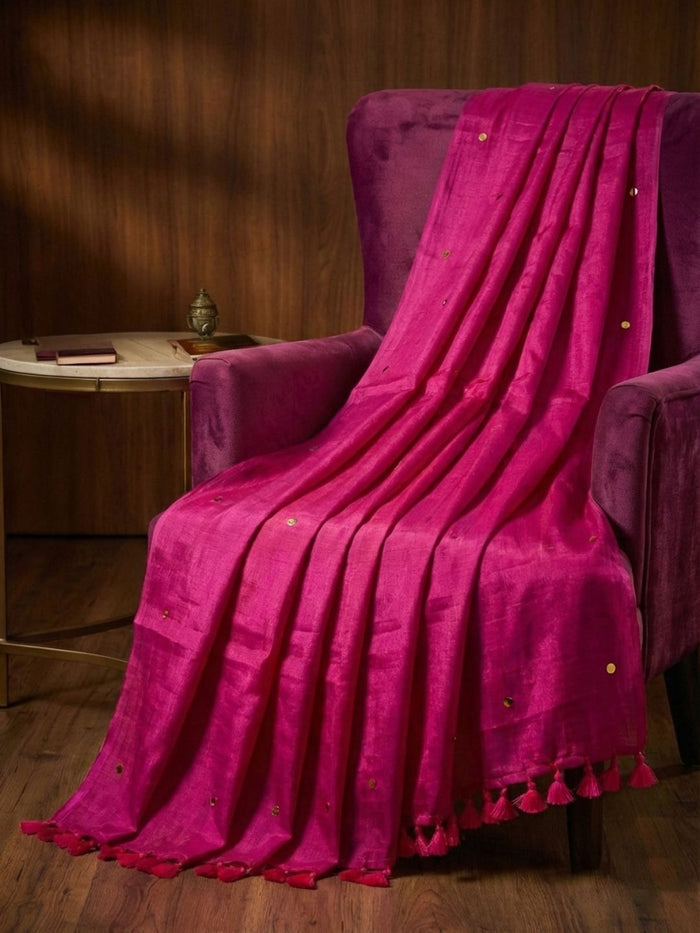 Indiehaat | Pure Mul Cotton Sequin Saree Pink