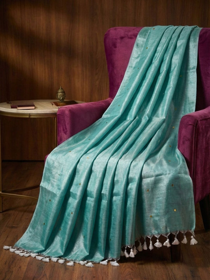 Indiehaat | Pure Mul Cotton Sequin Saree Green