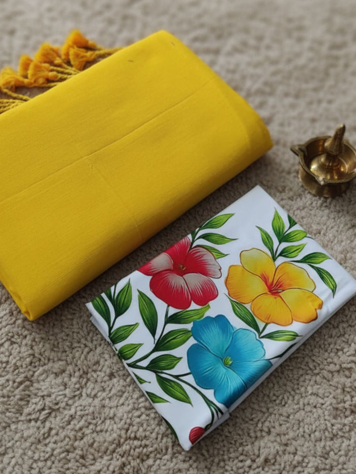 Indiehaat | Pure Khadi Cotton Handloom Saree Yellow