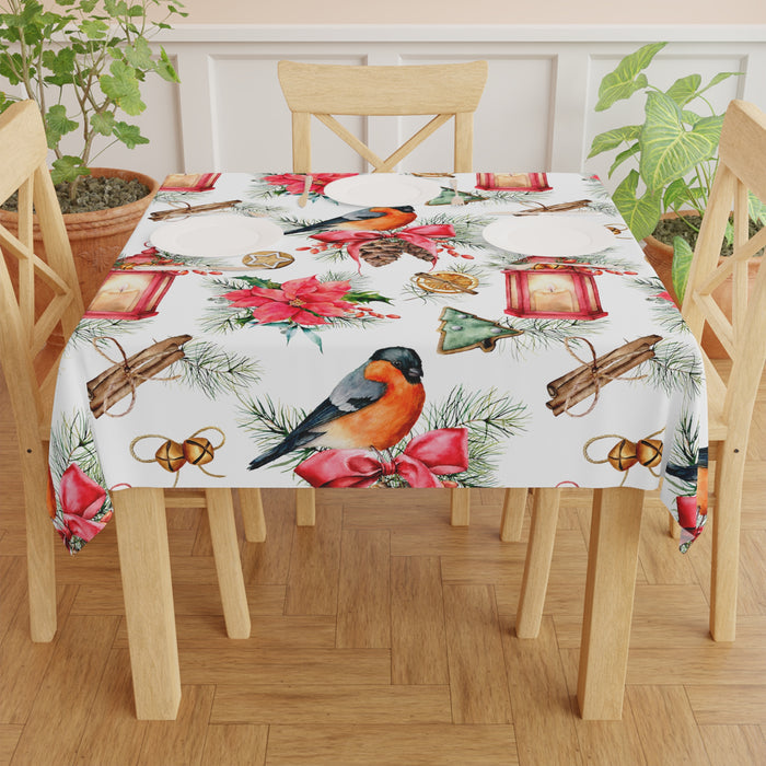 Christmas Bird Poinsettia Pattern Tablecloth Holiday Décor