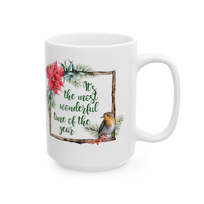 Christmas Coffee Mug – “Most Wonderful Time of the Year” Cup, 11oz/15oz Ceramic