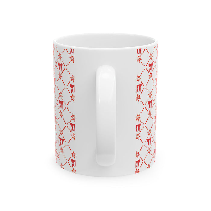 Christmas Coffee Mug, Red Bows Holiday Cup, Festive Ceramic Mug, Xmas Tea Mug