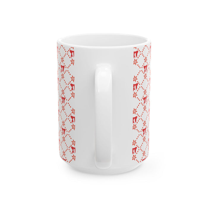 Christmas Coffee Mug, Red Bows Holiday Cup, Festive Ceramic Mug, Xmas Tea Mug
