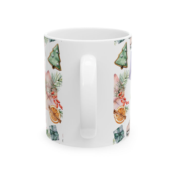 Christmas Gift Coffee Mug Holiday Ceramic Cup with Skates, Cookies & Candy Canes