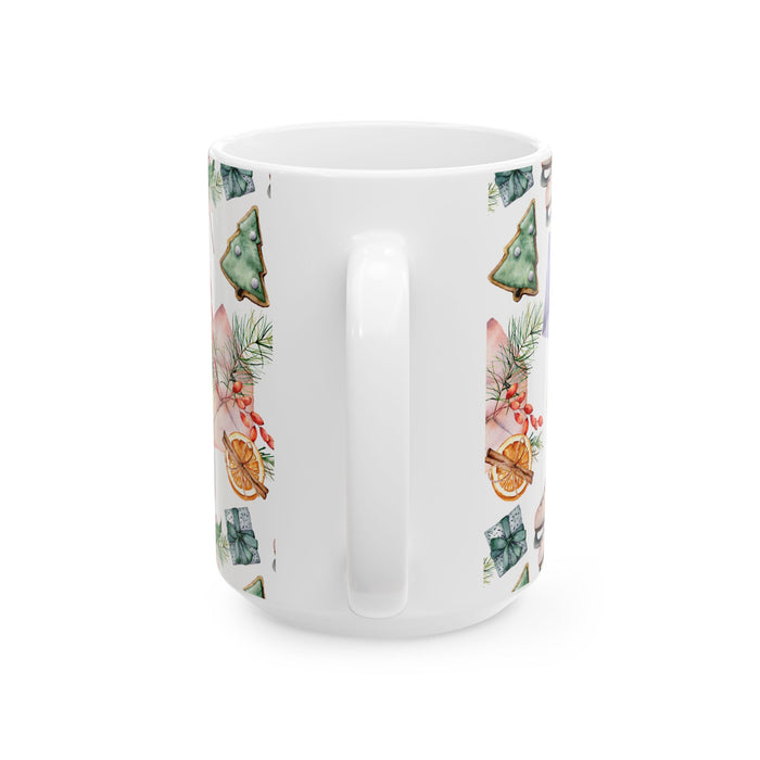 Christmas Gift Coffee Mug Holiday Ceramic Cup with Skates, Cookies & Candy Canes