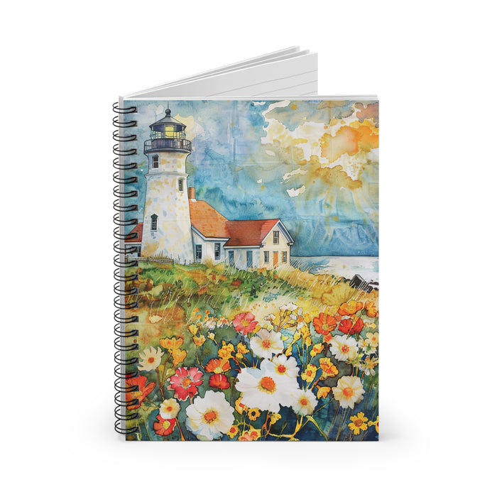 Coastal Lighthouse & Wildflower Spiral Notebook – 6" x 8" Ruled Journal