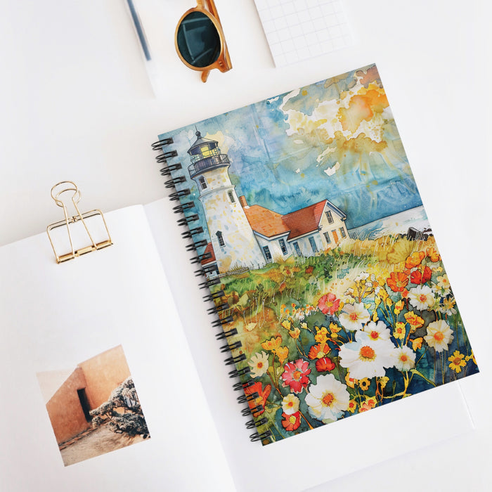 Coastal Lighthouse & Wildflower Spiral Notebook – 6" x 8" Ruled Journal