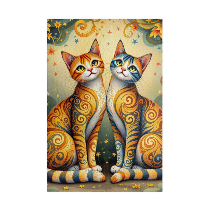 Colorful Cat Jigsaw Puzzle Artistic Twin Cats Floral Swirl Art 110–1014 Pieces