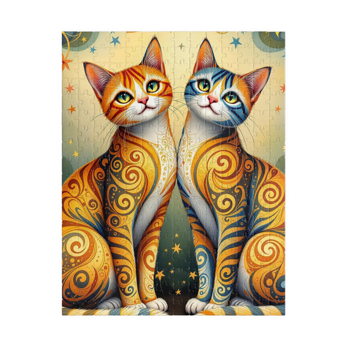 Colorful Cat Jigsaw Puzzle Artistic Twin Cats Floral Swirl Art 110–1014 Pieces