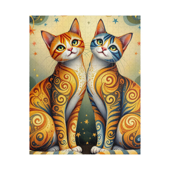 Colorful Cat Jigsaw Puzzle Artistic Twin Cats Floral Swirl Art 110–1014 Pieces
