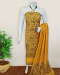 Katan Silk Suit Golden Yellow Color Madhubani Print - IndieHaat