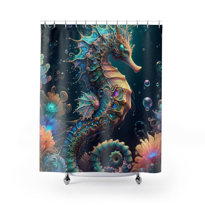 Colorful Seahorse Shower Curtain | Coastal Ocean Beach Bathroom Decor