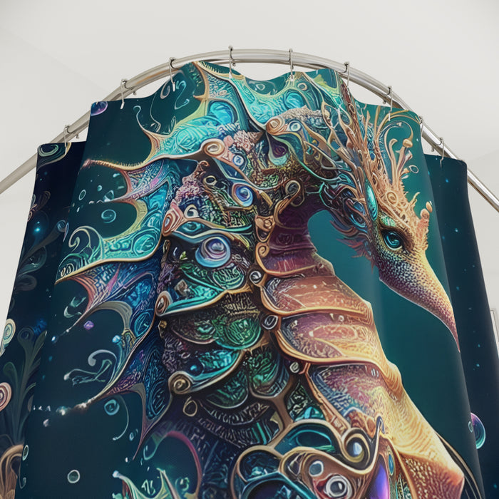 Colorful Seahorse Shower Curtain | Coastal Ocean Beach Bathroom Decor
