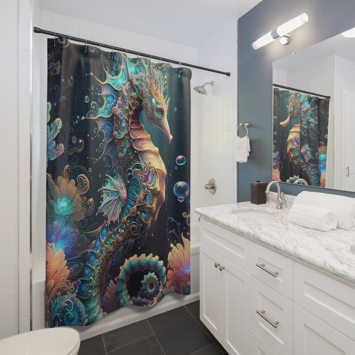 Colorful Seahorse Shower Curtain | Coastal Ocean Beach Bathroom Decor