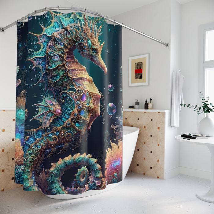 Colorful Seahorse Shower Curtain | Coastal Ocean Beach Bathroom Decor