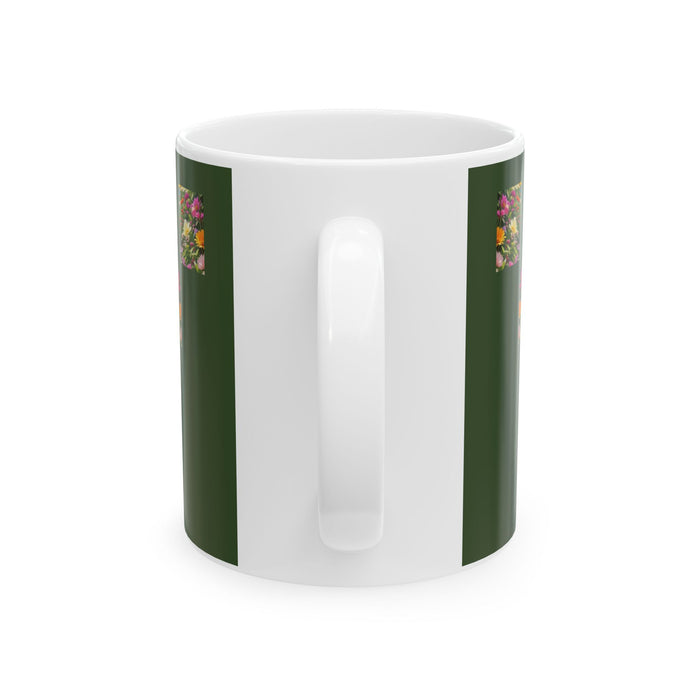 Crazy Lady Plant White Ceramic Mug with Colorful Flowers