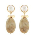 Cream/Beige Mable Stone Oval Drop Earrings