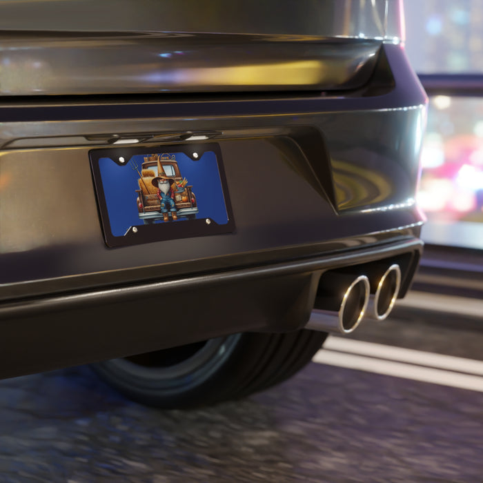 Car license plate with a colorful design on a blurred background