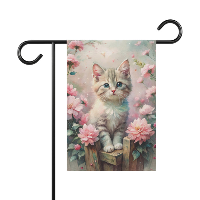Cute Kitten Garden Flag Floral Cat Porch Banner Spring Yard Decor