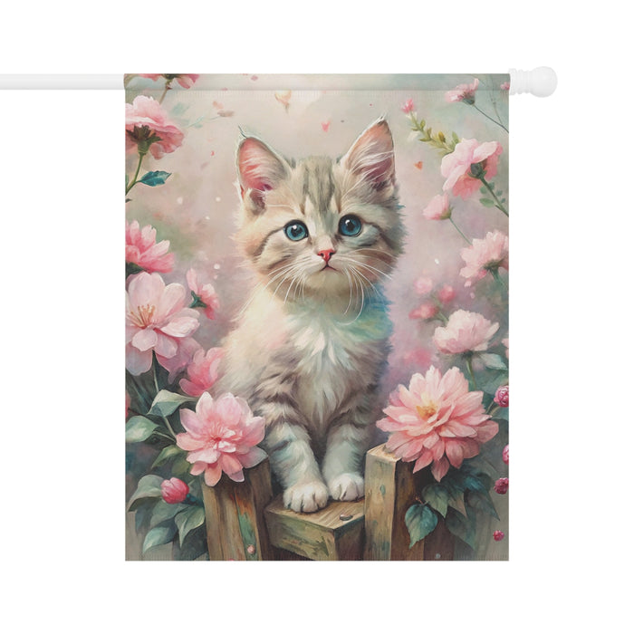 Cute Kitten Garden Flag Floral Cat Porch Banner Spring Yard Decor