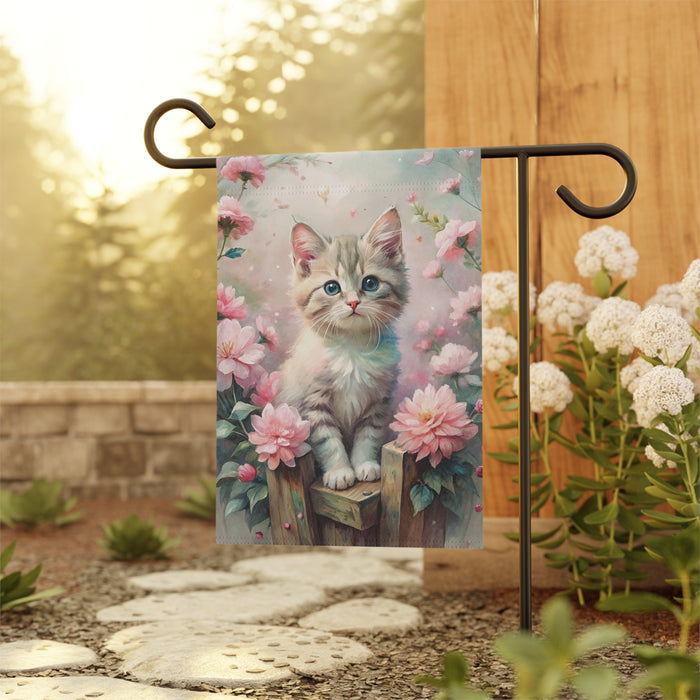 Cute Kitten Garden Flag Floral Cat Porch Banner Spring Yard Decor