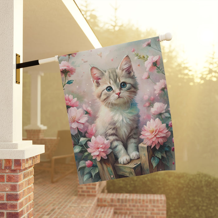 Cute Kitten Garden Flag Floral Cat Porch Banner Spring Yard Decor