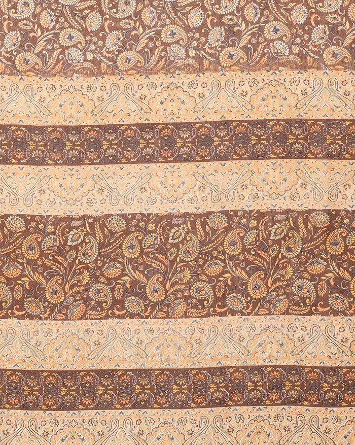 Indiehaat | Kashmiri Silk Printed Saree Dark Brown & Ligh