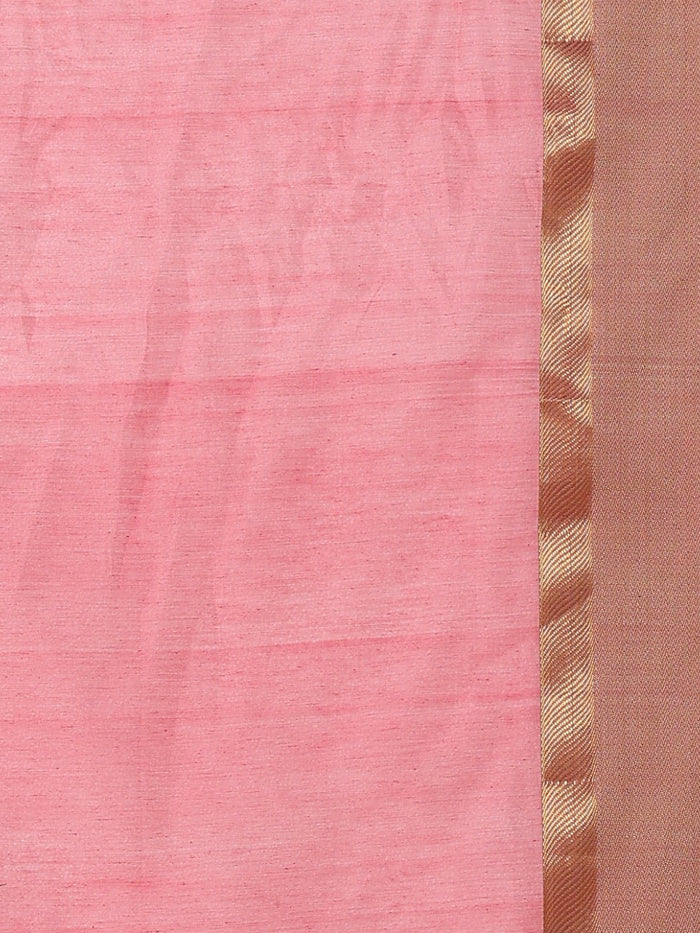 Dark pink handloom Maheshwari silk saree with tonal checks and a broad banded golden pallu
