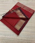 Deep red handloom Maheshwari silk saree with allover checks and a golden zari border