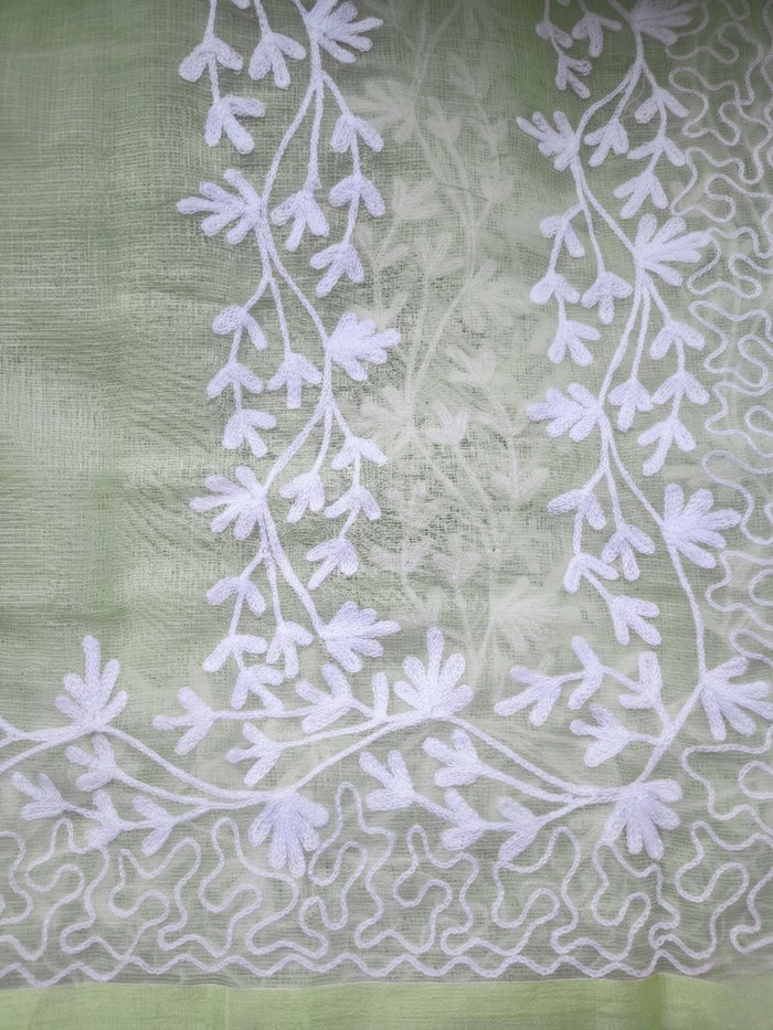 Indiehaat | Kota Doria Chikankari Stitched Suit Green