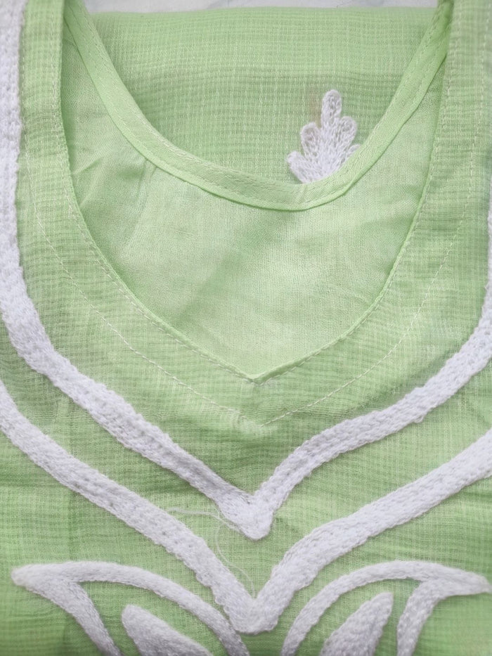 Indiehaat | Kota Doria Chikankari Stitched Suit Green