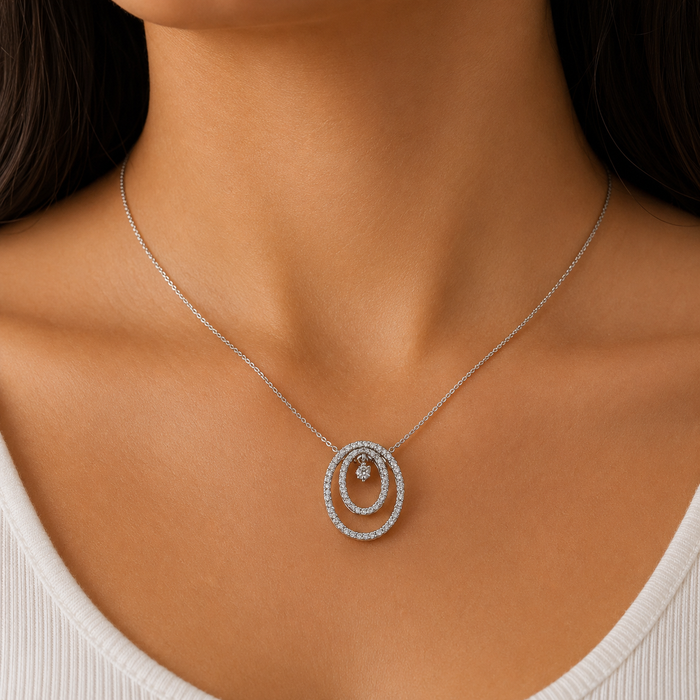 Double Halo Diamond Pendant Necklace