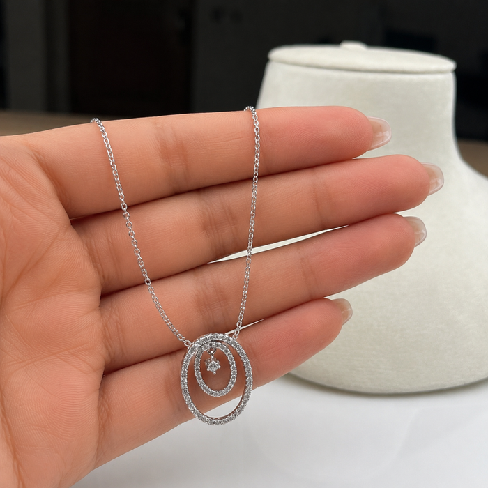 Double Halo Diamond Pendant Necklace