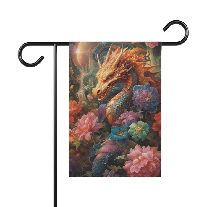 Dragon Garden Flag Fantasy Floral Art Yard Decor Mythical Outdoor House Flag