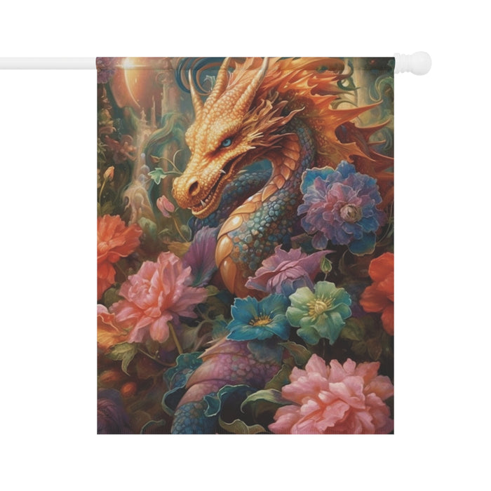 Dragon Garden Flag Fantasy Floral Art Yard Decor Mythical Outdoor House Flag