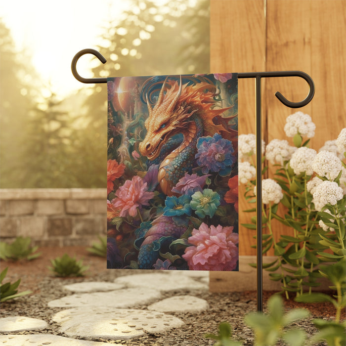 Dragon Garden Flag Fantasy Floral Art Yard Decor Mythical Outdoor House Flag