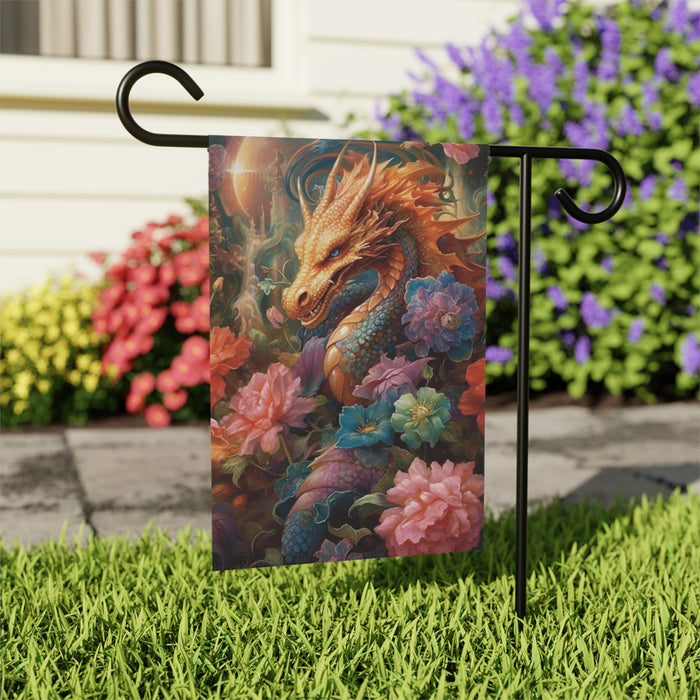 Dragon Garden Flag Fantasy Floral Art Yard Decor Mythical Outdoor House Flag