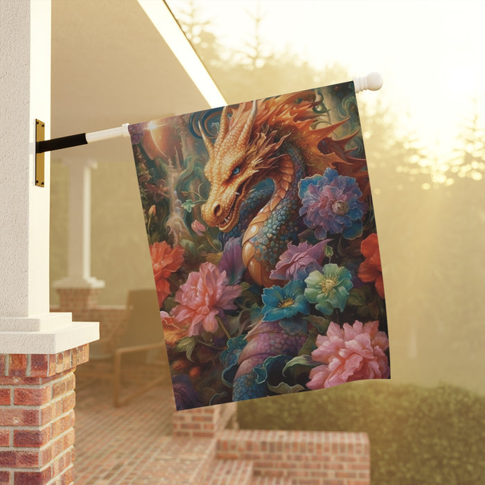 Dragon Garden Flag Fantasy Floral Art Yard Decor Mythical Outdoor House Flag