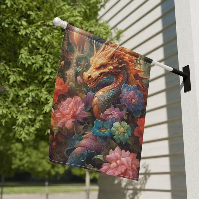 Dragon Garden Flag Fantasy Floral Art Yard Decor Mythical Outdoor House Flag