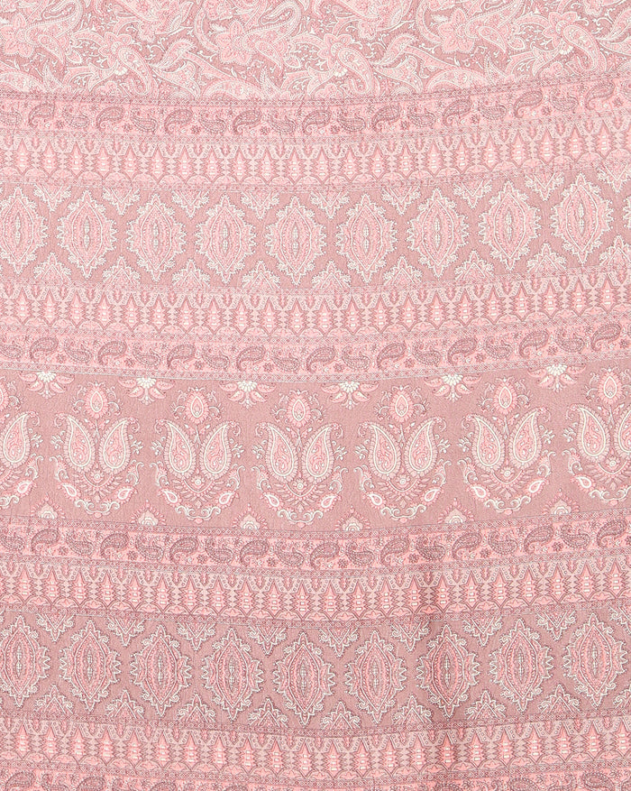 Indiehaat | Kashmiri Silk Printed Saree Dusty Rose & Mute