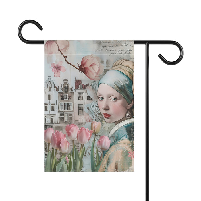 Dutch Tulip Girl Garden Flag & Porch Banner Vintage Floral Art Yard Decor