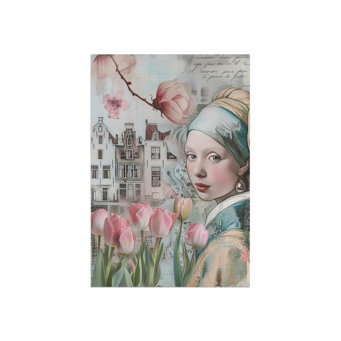 Dutch Tulip Girl Garden Flag & Porch Banner Vintage Floral Art Yard Decor